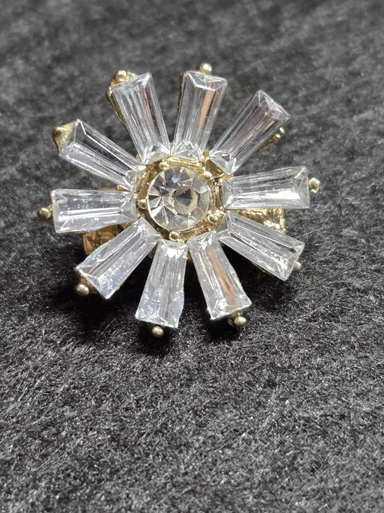 **Crystal Starburst Clip-On Earring - Gold Tone** - Picture 1 of 2
